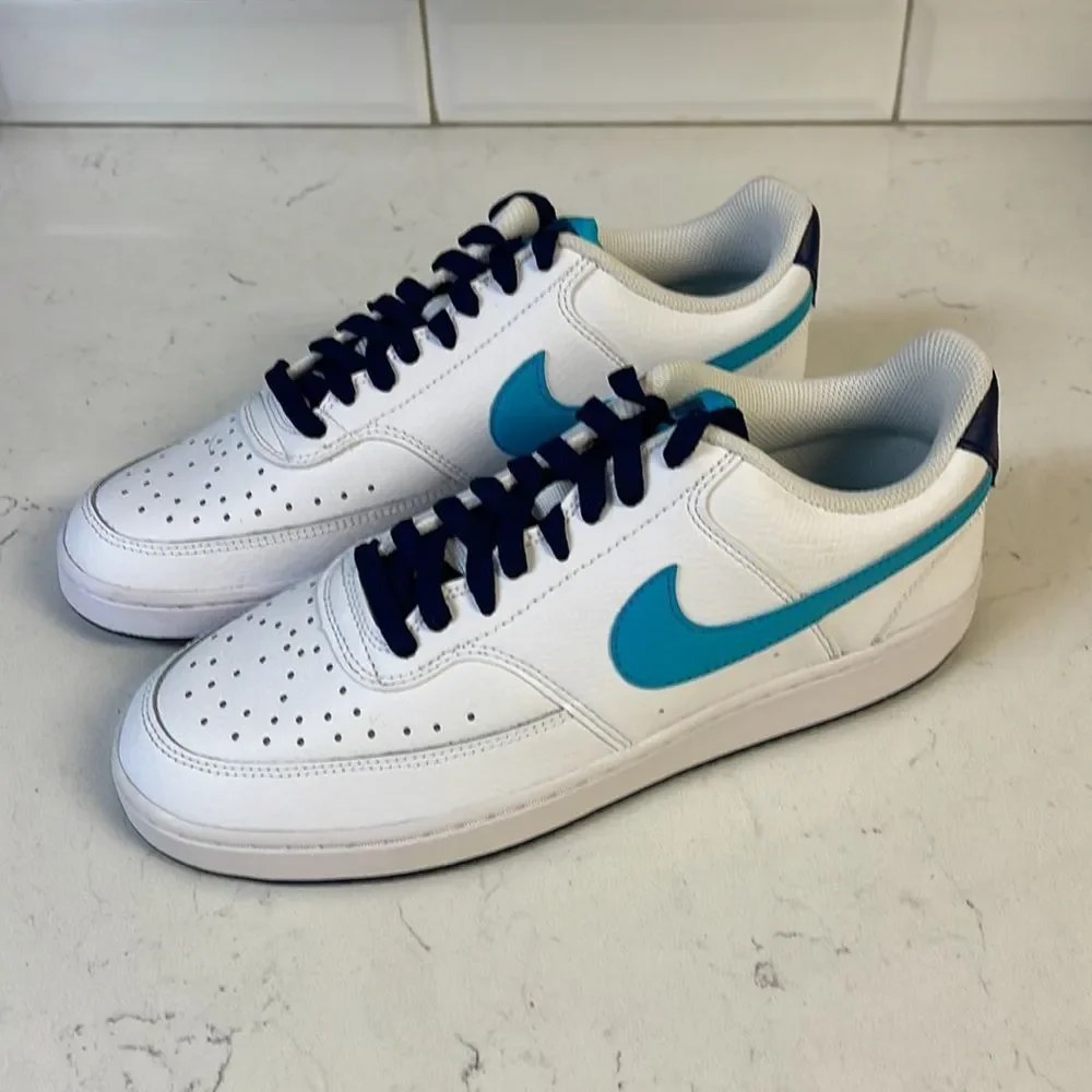 Men's Nike Court Vision Lo White/Turquoise Blue-Blue Void (DM1187 100) Sz 8.5